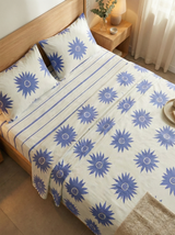 Juego de sábanas 144 hilos estampado flores azules
