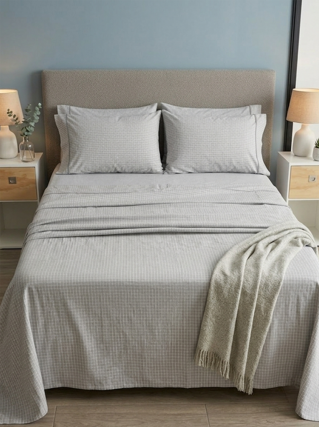 Juego de Sábanas TRU –  Cationicas - Cuadros Gris