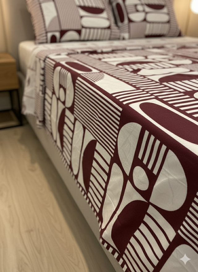 Juego de sábana 144 hilos estampado Vino