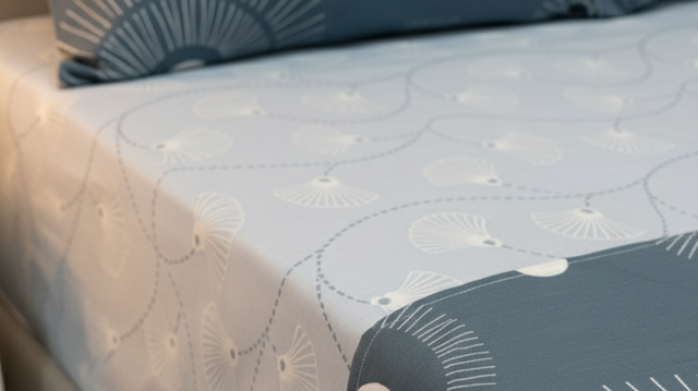 Juego de sábana 144 hilos estampado Azul Grisaceo