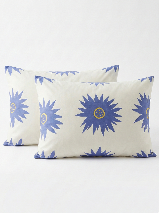 Juego de sábanas 144 hilos estampado flores azules