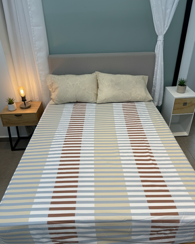 Juego de sábana 144 hilos estampado beige