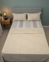 Juego de sábana 144 hilos estampado beige