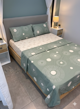 Juego de sábana 144 hilos estampado verde