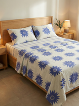 Juego de sábanas 144 hilos estampado flores azules