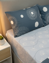 Juego de sábana 144 hilos estampado Azul Grisaceo