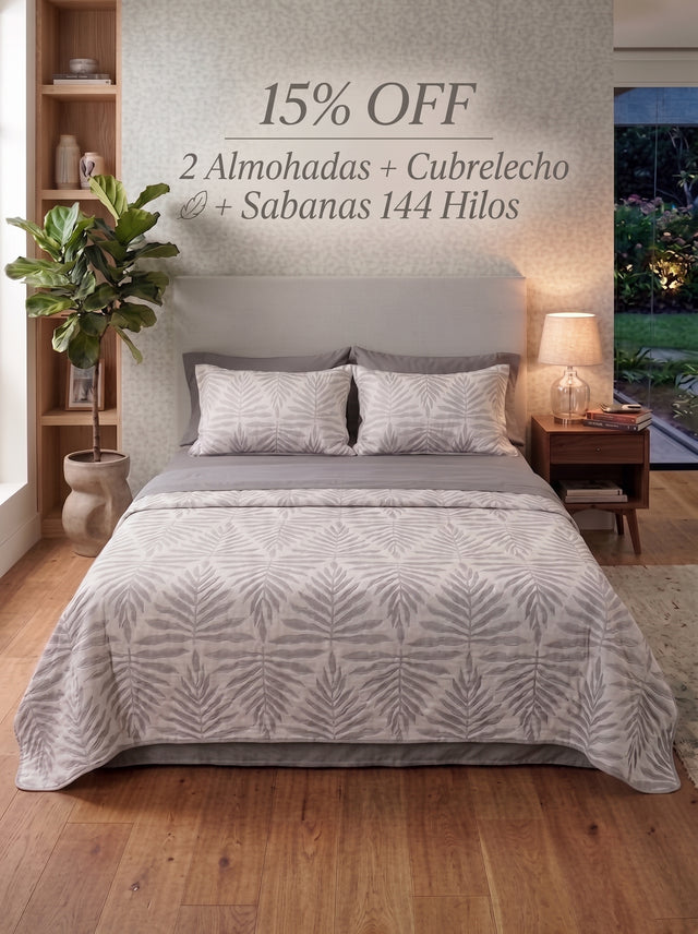 2 Almohadas + Cubrelecho + Sabanas 144 Hilos