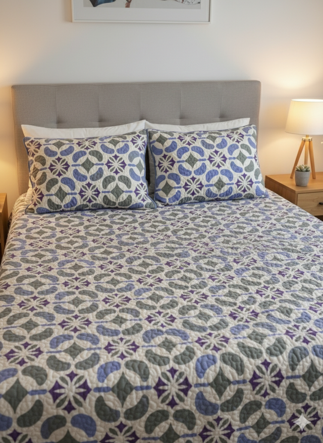 Cubrelecho Tru estampado circulos morazul - Doble faz