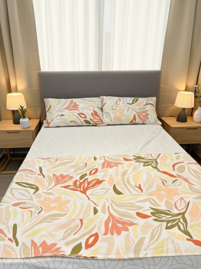 Juego de sábanas 144 hilos estampado flores rosas