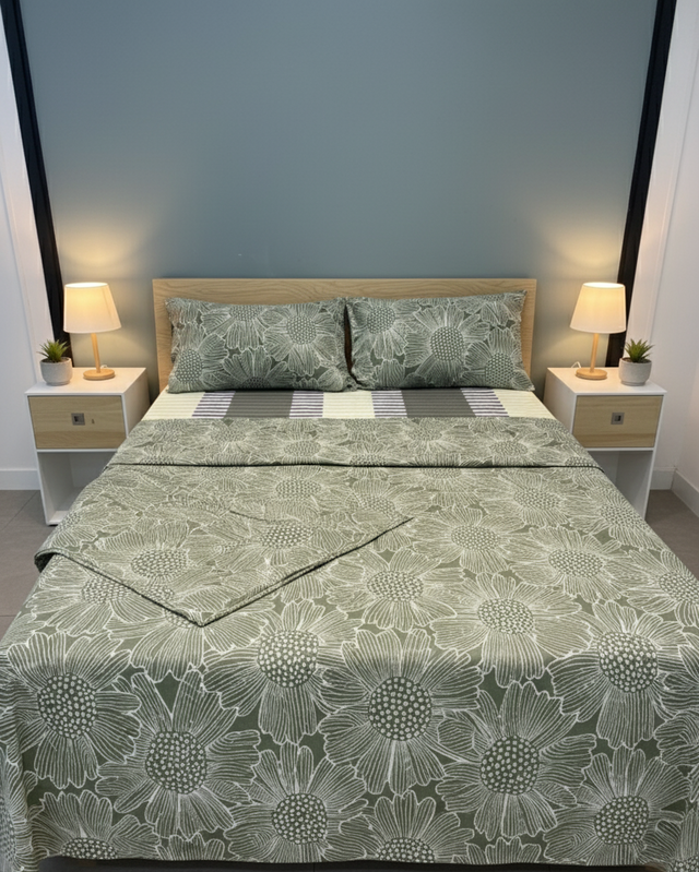 Juego de sábana 144 hilos estampado Verde