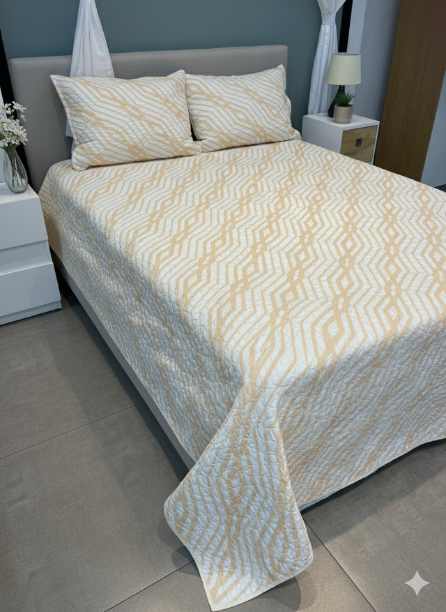 Cubrelecho Tru estampado rayas verdes/amarillas - Doble faz