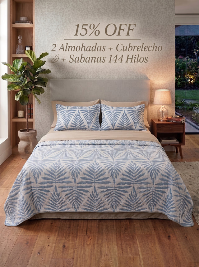 2 Almohadas + Cubrelecho + Sabanas 144 Hilos