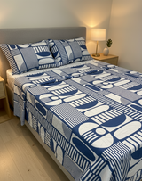 Juego de sábana 144 hilos estampado Azul