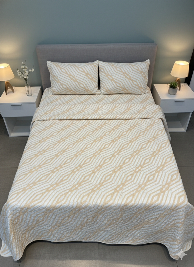 Cubrelecho Tru estampado rayas verdes/amarillas - Doble faz