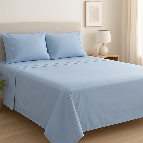 Juego de Sábanas 250 Liso x Liso Azul Avena