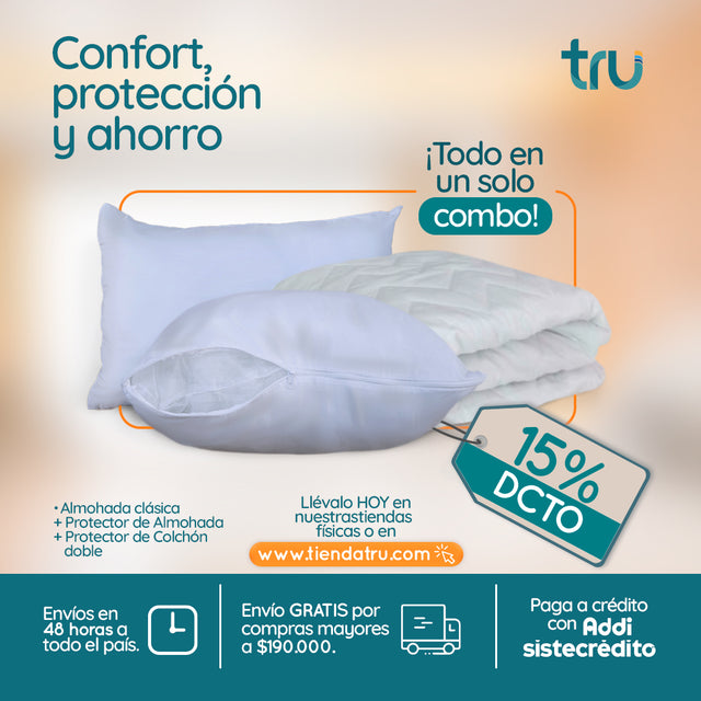 Combo Almohada + Protector de Almohada + Protector de Colchón Termofijado