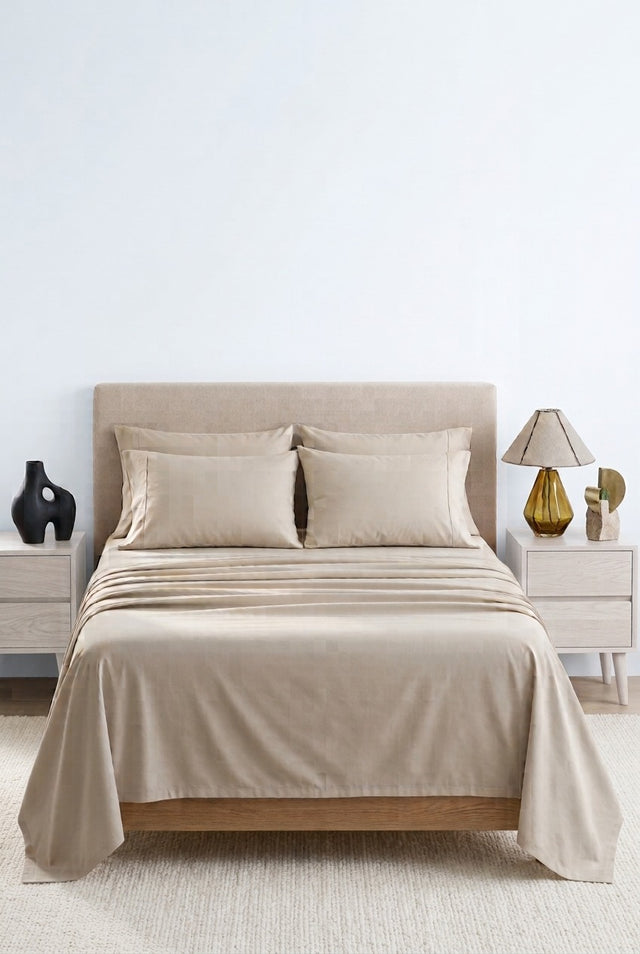 2 Almohadas + Sabana 400 Hilos Beige